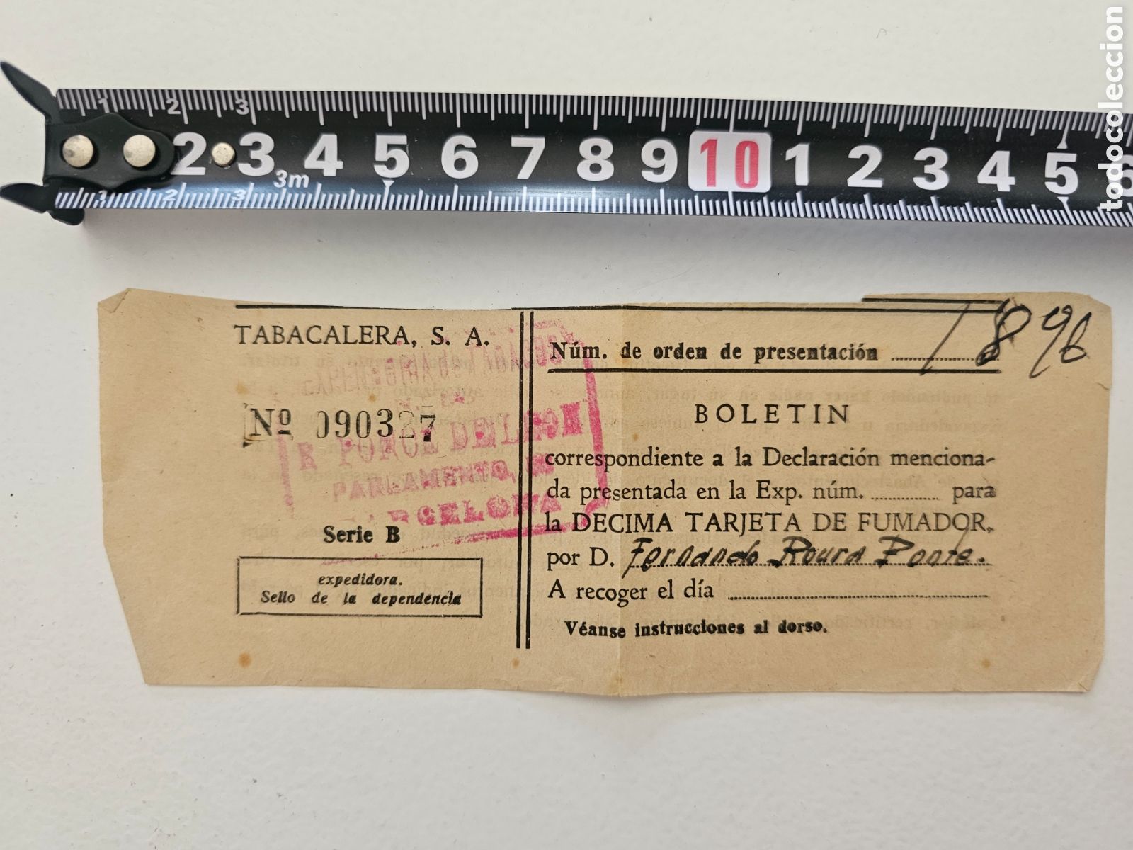 Sammelleidenschaft Andere Papierartikel: Antiguo Bolet&iacute;n Tabacalera S.A. - D&eacute;cima Tarjeta de Fumador (A&ntilde;os 40) - Racionamiento