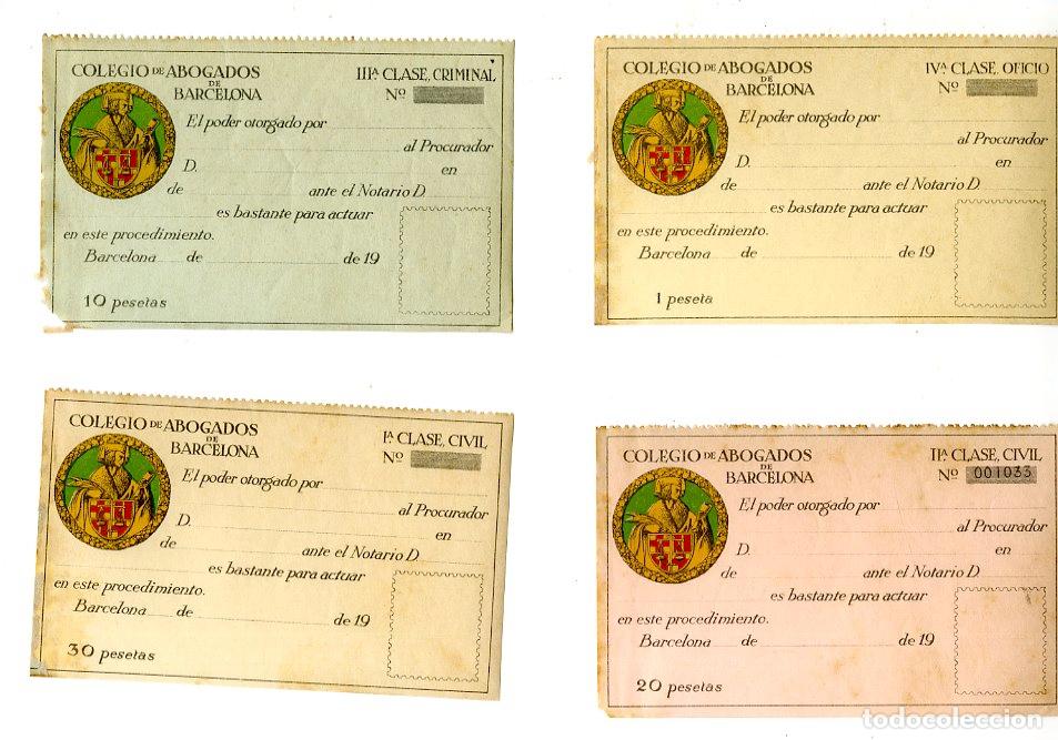 Otros art&iacute;culos de coleccionismo en papel: Cuatro tickets de otorgamiento de poderes a procuradores del Colegio de abogados de Barcelona - Barc