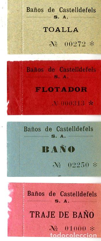 Otros art&iacute;culos de coleccionismo en papel: Pack completo de 4 tickets de Ba&ntilde;os de Castelldefels - Ba&ntilde;os de Castelldefels