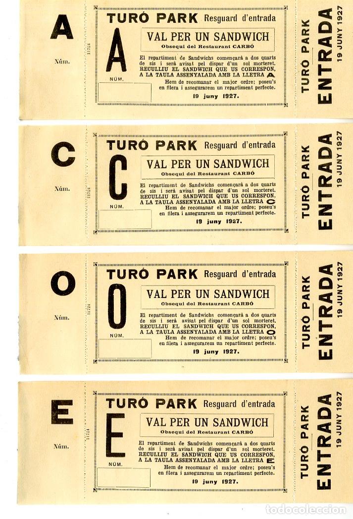 Otros art&iacute;culos de coleccionismo en papel: Set de cinco entradas y vales 19-6-1927 Tur&oacute; Park - Tur&oacute; Park