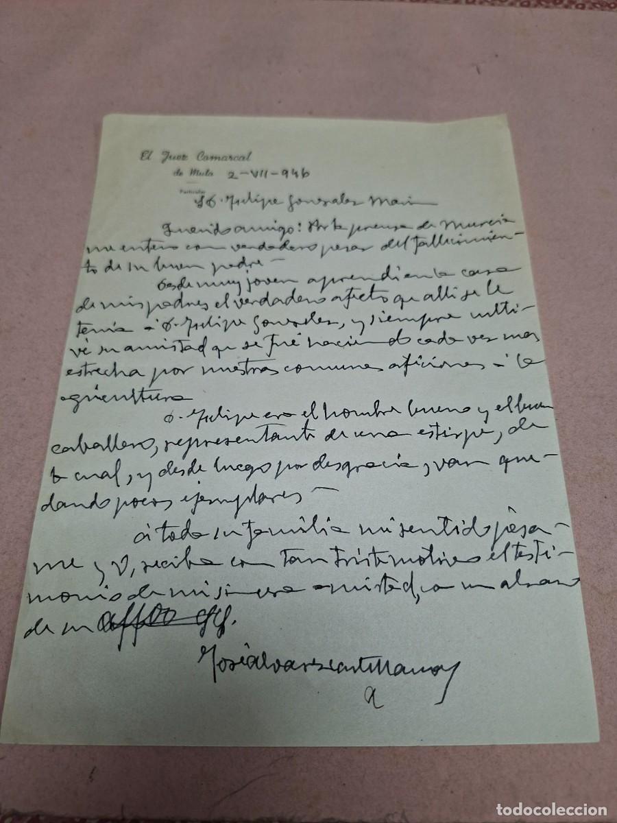 Otros art&iacute;culos de coleccionismo en papel: ANTIGUA CARTA MANUSCRITA JUEZ COMARCAL DE MULA MURCIA 1946