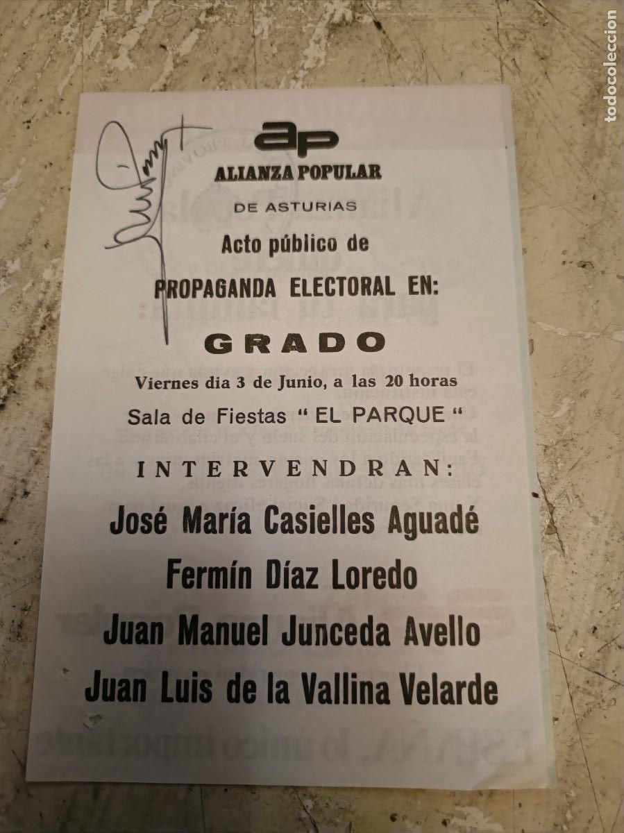 Otros art&iacute;culos de coleccionismo en papel: PROPAGANDA ELECTORAL ALIANZA POPULAR GRADO ASTURIAS