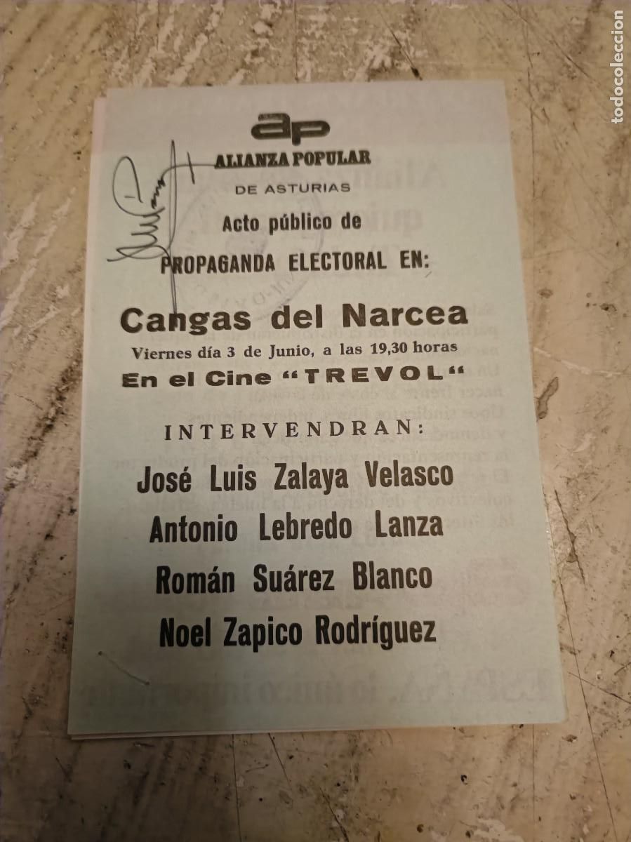 Otros art&iacute;culos de coleccionismo en papel: PROPAGANDA ELECTORAL ALIANZA POPULAR CANGAS DE NARCEA ASTURIAS