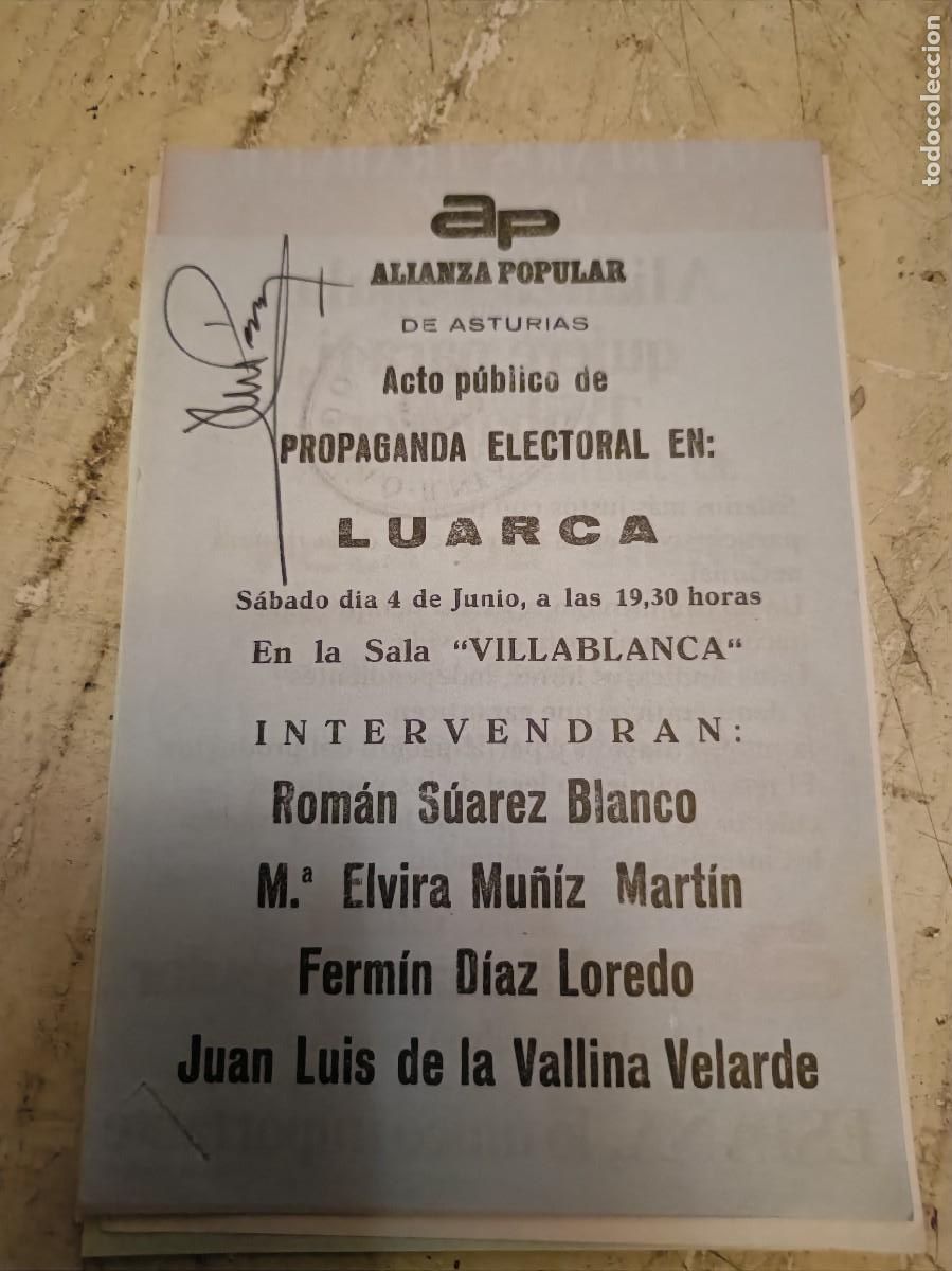 Otros art&iacute;culos de coleccionismo en papel: PROPAGANDA ELECTORAL ALIANZA POPULAR LUARCA ASTURIAS