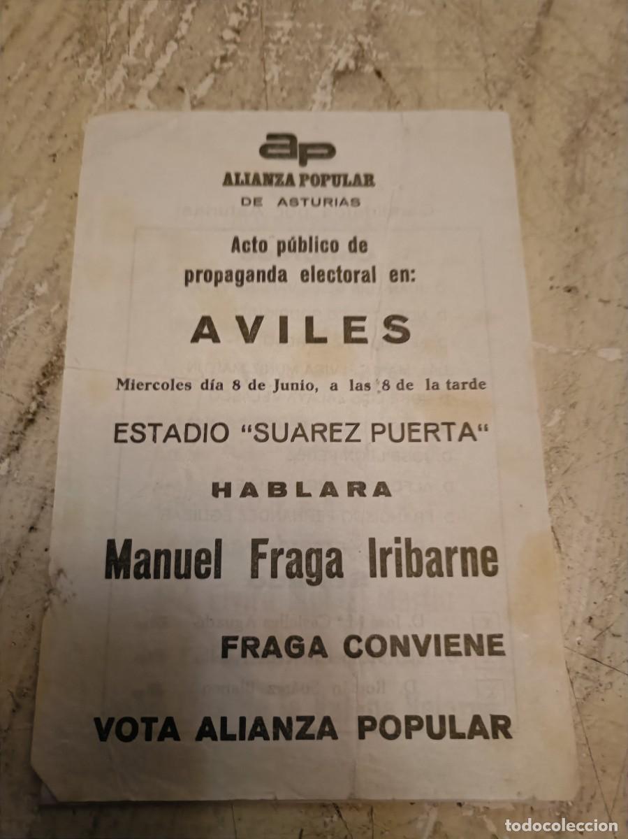 Otros art&iacute;culos de coleccionismo en papel: PROPAGANDA ELECTORAL ALIANZA POPULAR AVILES ASTURIAS MANUEL FRAGA IRIBARNE