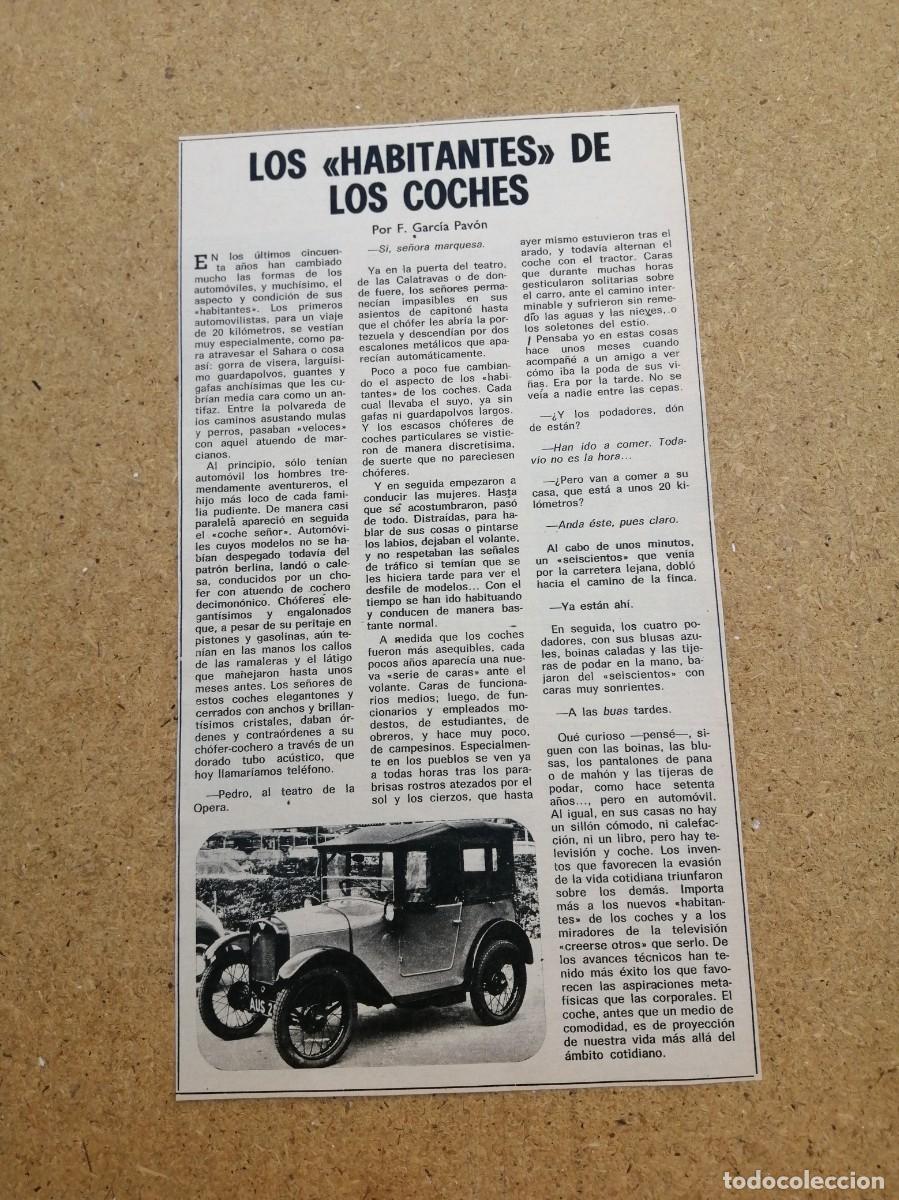 Otros art&iacute;culos de coleccionismo en papel: ARTICULO LITERARIO. LOS HABITANTES DE LOS COCHES (F.GARCIA PAVON)