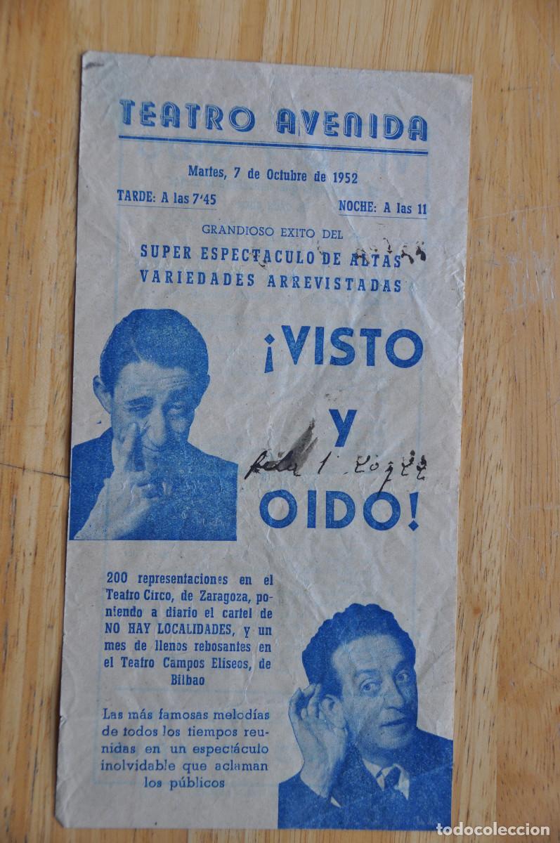 Otros art&iacute;culos de coleccionismo en papel: PROGRAMA DEL TEATRO AVENIDA DE BURGOS (7 DE OCTUBRE DE 1952) - ESPECT&Aacute;CULO &rdquo;VISTO Y OIDO&rdquo;
