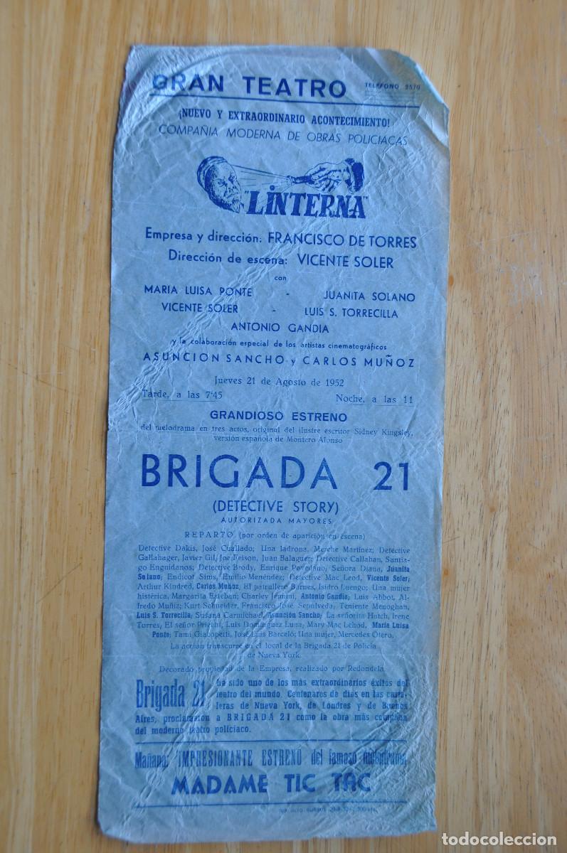Otros art&iacute;culos de coleccionismo en papel: PROGRAMA DEL GRAN TEATRO DE BURGOS (1952) - &rdquo;BRIGADA 21&rdquo; COMPA&Ntilde;&Iacute;A LINTERNA