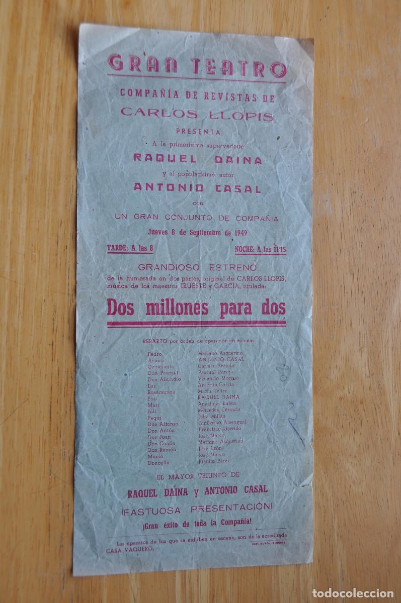 Otros art&iacute;culos de coleccionismo en papel: PROGRAMA DEL GRAN TEATRO DE BURGOS (1949) - &rdquo;DOS MILLONES PARA DOS&rdquo; COMPA&Ntilde;&Iacute;A CARLOS LLOPIS