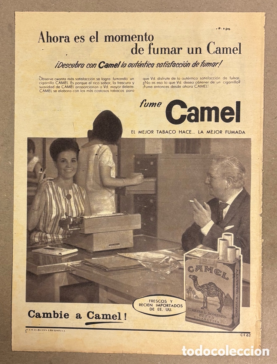 Otros art&iacute;culos de coleccionismo en papel: CIGARRILLOS CAMEL. ANUNCIO PUBLICITARIO PERI&Oacute;DICO ABC A&Ntilde;OS 50.