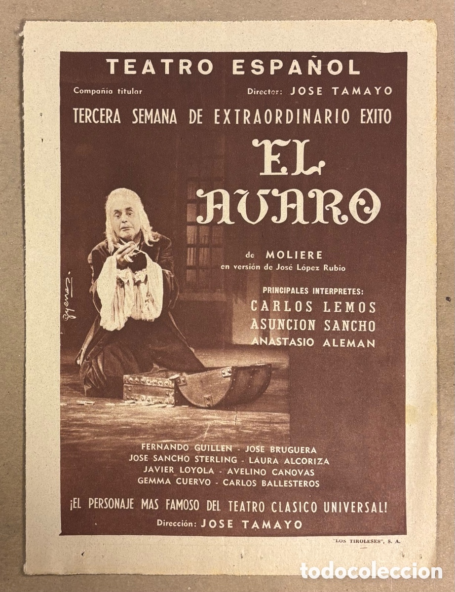 Otros art&iacute;culos de coleccionismo en papel: EL AVARO (JOS&Eacute; TAMAYO). ANUNCIO PUBLICITARIO TEATRO ESPA&Ntilde;OL PERI&Oacute;DICO ABC A&Ntilde;OS 50.