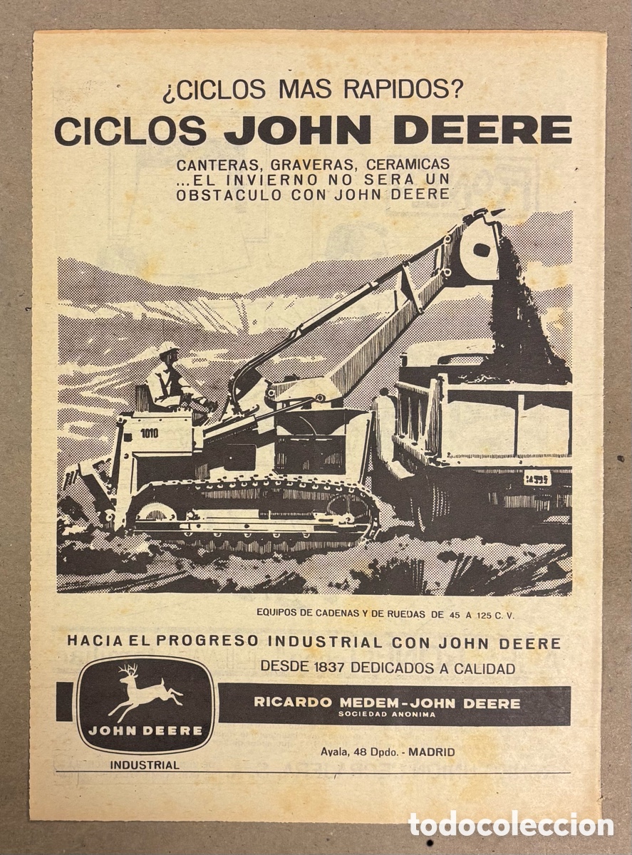 Otros art&iacute;culos de coleccionismo en papel: CICLOS JOHN DEERE. ANUNCIO PUBLICITARIO PERI&Oacute;DICO ABC A&Ntilde;OS 50. RICARDO MEDEM JOHN DEERE