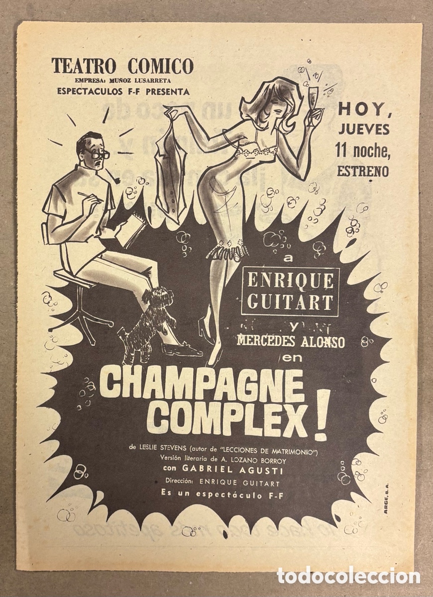 Otros art&iacute;culos de coleccionismo en papel: CHAMPAGNE COMPLEX! (ENRIQUE GUITART). ANUNCIO PUBLICITARIO TEATRO C&Oacute;MICO PERI&Oacute;DICO ABC 1963