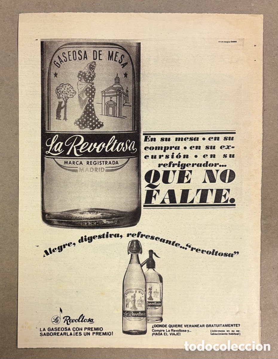 Otros art&iacute;culos de coleccionismo en papel: GASEOSAS LA REVOLTOSA. ANUNCIO PUBLICITARIO PERI&Oacute;DICO ABC A&Ntilde;OS 60.
