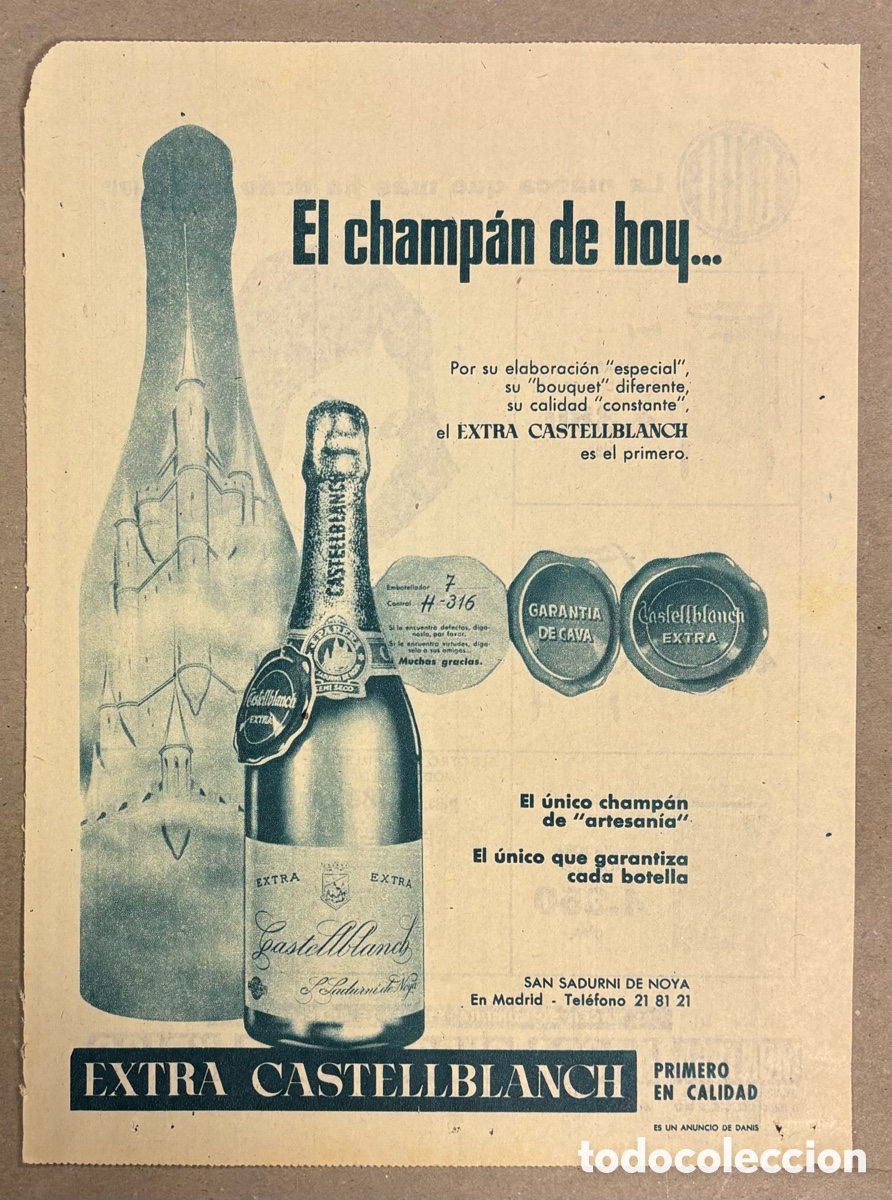 Otros art&iacute;culos de coleccionismo en papel: CHAMP&Aacute;N EXTRA CASTELLBLANCH. ANUNCIO PUBLICITARIO PERI&Oacute;DICO ABC A&Ntilde;OS 50