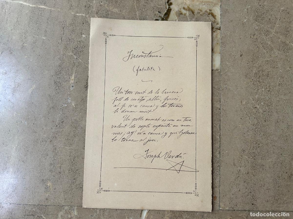 Otros art&iacute;culos de coleccionismo en papel: F&agrave;bula manuscrita per Josep Verd&uacute; i Feliu &ndash; Vilanova i la Geltr&uacute; &ndash; Poble armat - Toros