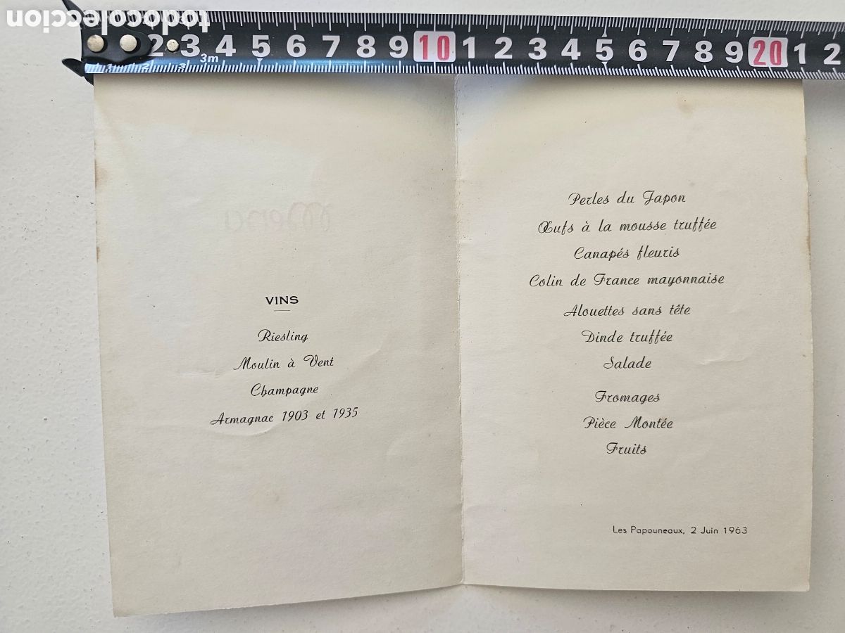 Sammelleidenschaft Andere Papierartikel: ​Antiguo Men&uacute; Gastron&oacute;mico Franc&eacute;s de Celebraci&oacute;n &ndash; &rdquo;Les Popouneaux&rdquo; (2 Junio 1963) &ndash; Con Vinos y Ar
