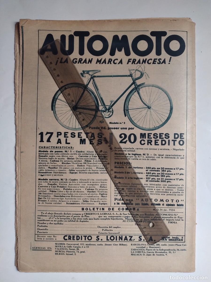 Otros art&iacute;culos de coleccionismo en papel: AUTOMOTO BICICLETA MODELO CARRERA N&Uacute;MERO 2 CREDITO S. LOINAZ SAN SEBASTIAN PUBLICIDAD A&Ntilde;O 1934