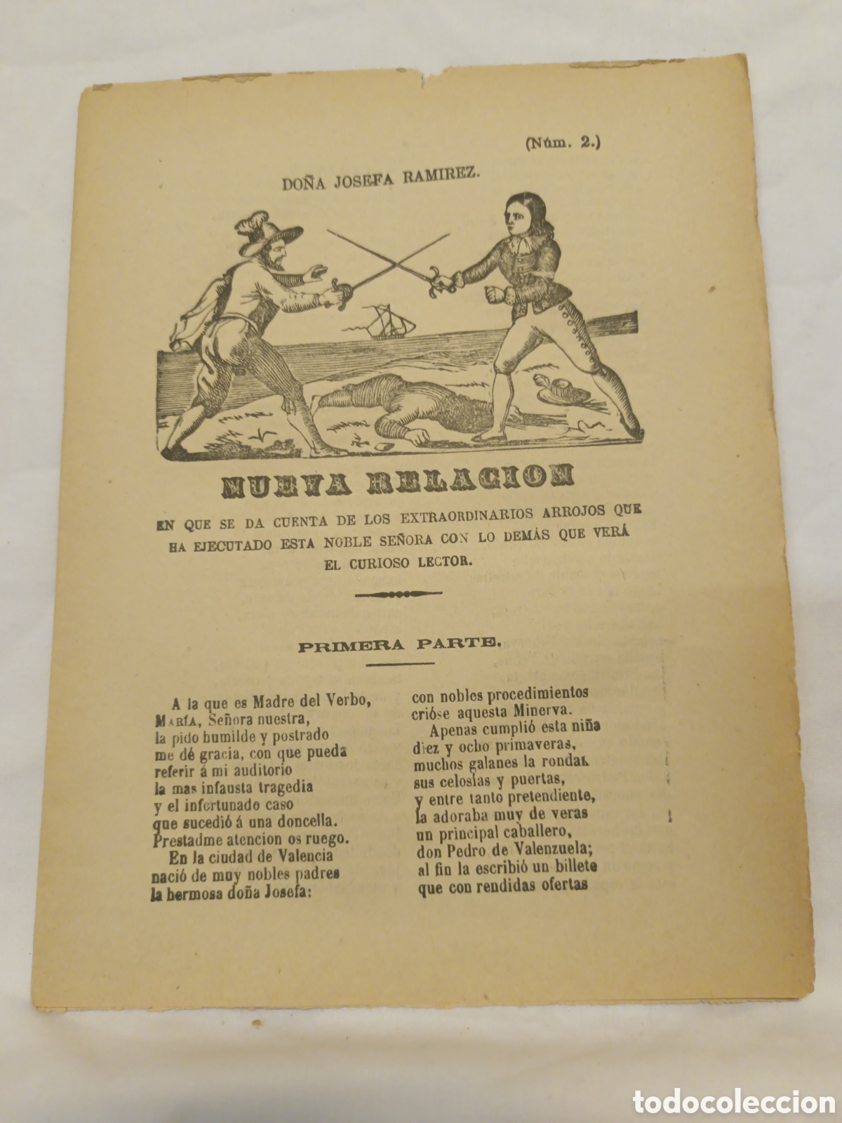 Otros art&iacute;culos de coleccionismo en papel: PLIEGO DE CORDEL - ROMANCE - NUEVA RELACI&Oacute;N - D&Ntilde;A. JOSEFA RAM&Iacute;REZ - FINALES SIGLO XIX - 16 X 22 CM