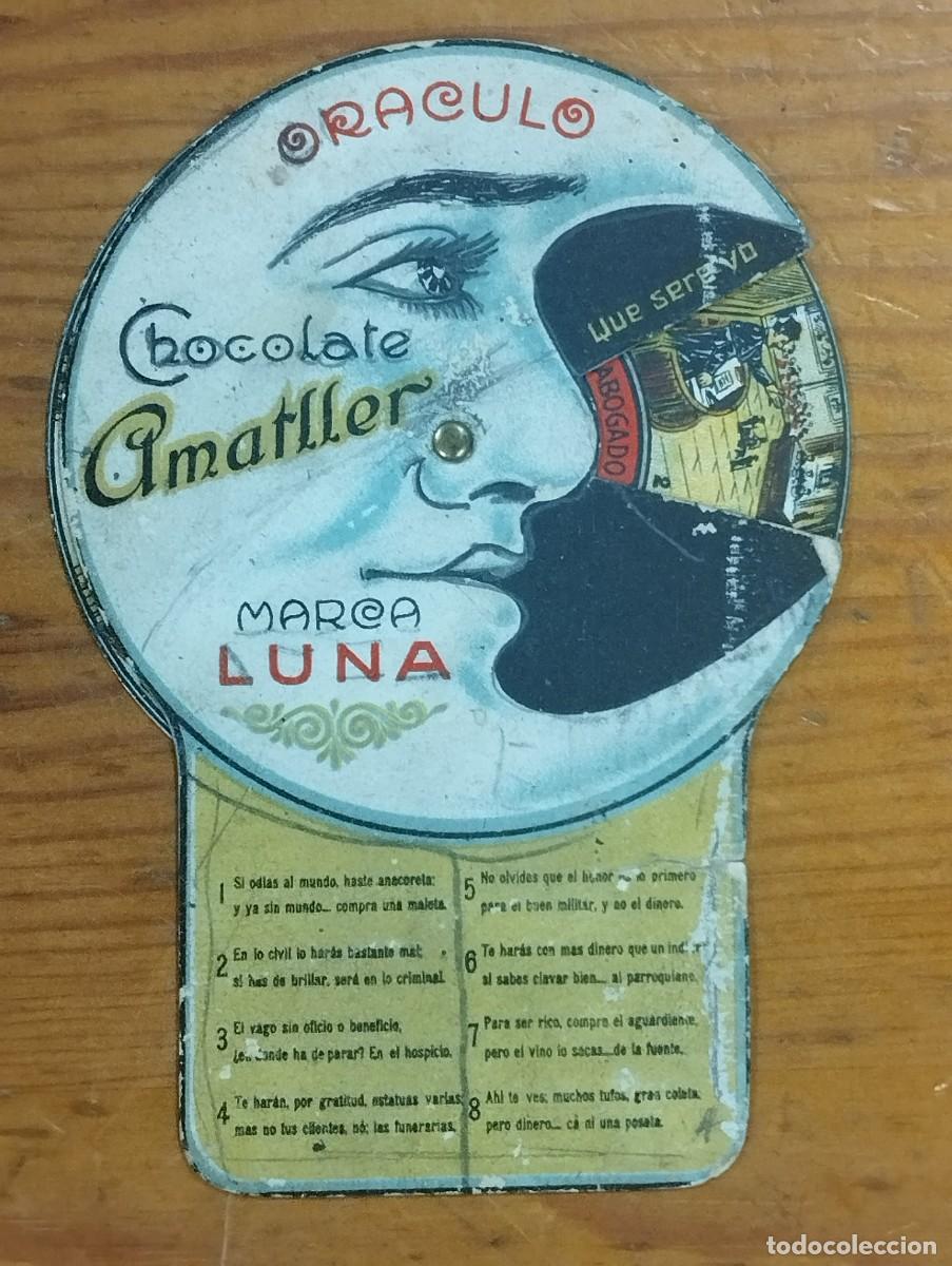 Otros art&iacute;culos de coleccionismo en papel: OR&Aacute;CULO MARCA LUNA. PUBLICIDAD CHOCOLATE AMATLLER. DISCO GIRATORIO. CART&Oacute;N CON PROFESIONES.