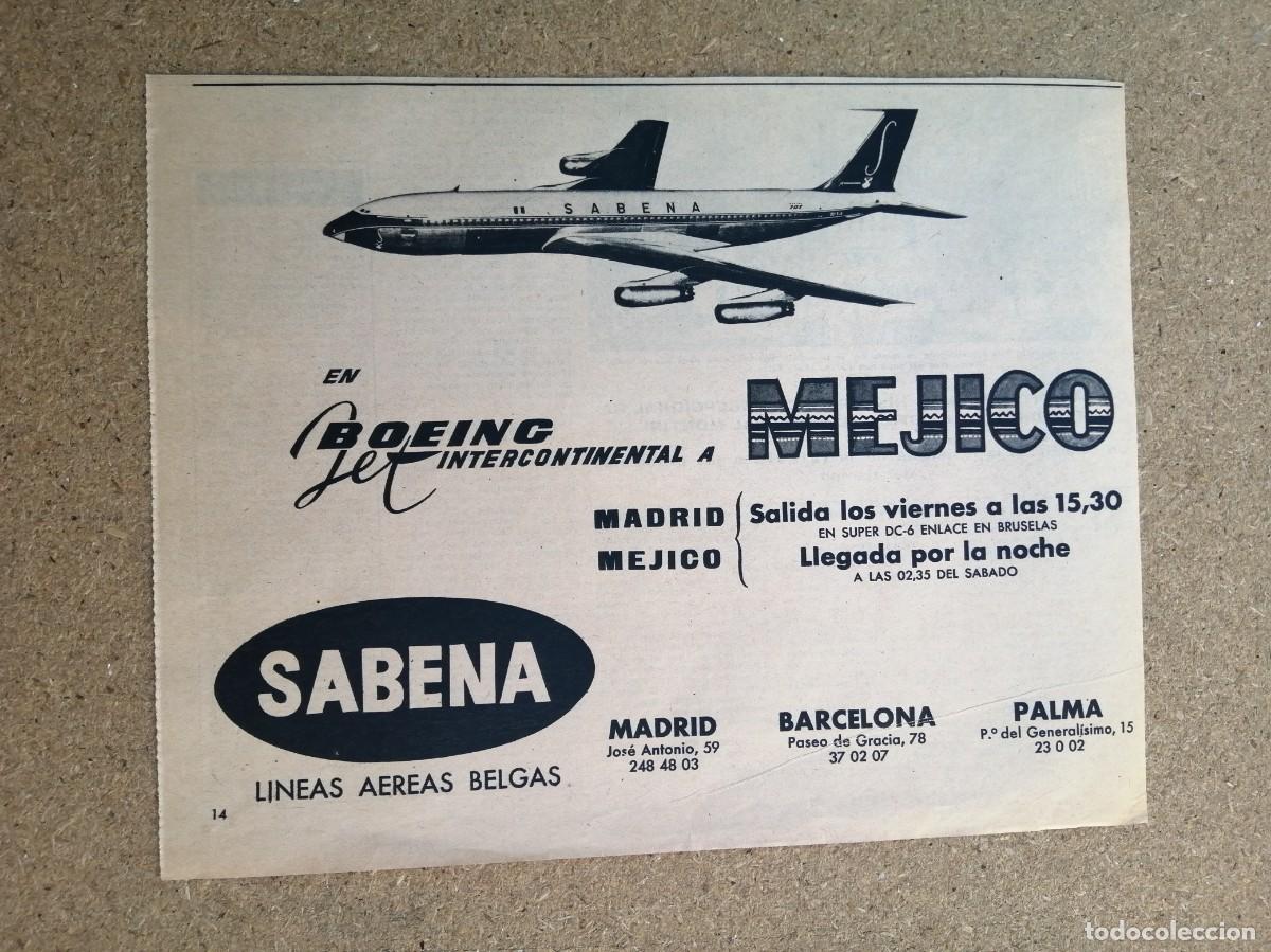 Otros art&iacute;culos de coleccionismo en papel: ANUNCIO. SABENA, LINEAS AEREAS BELGAS