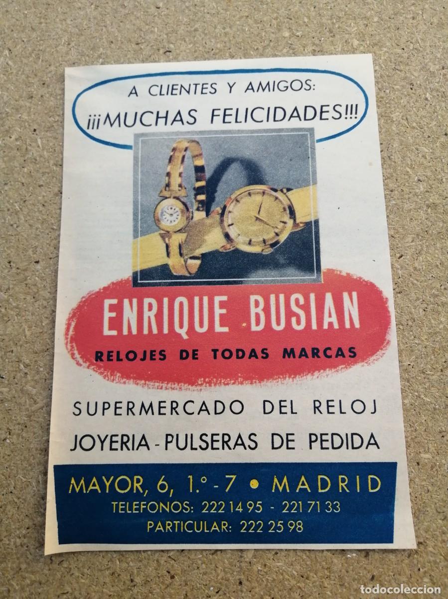 Otros art&iacute;culos de coleccionismo en papel: ANUNCIO. ENRIQUE BUSIAN, MADRID. RELOJES DE TODAS MARCAS