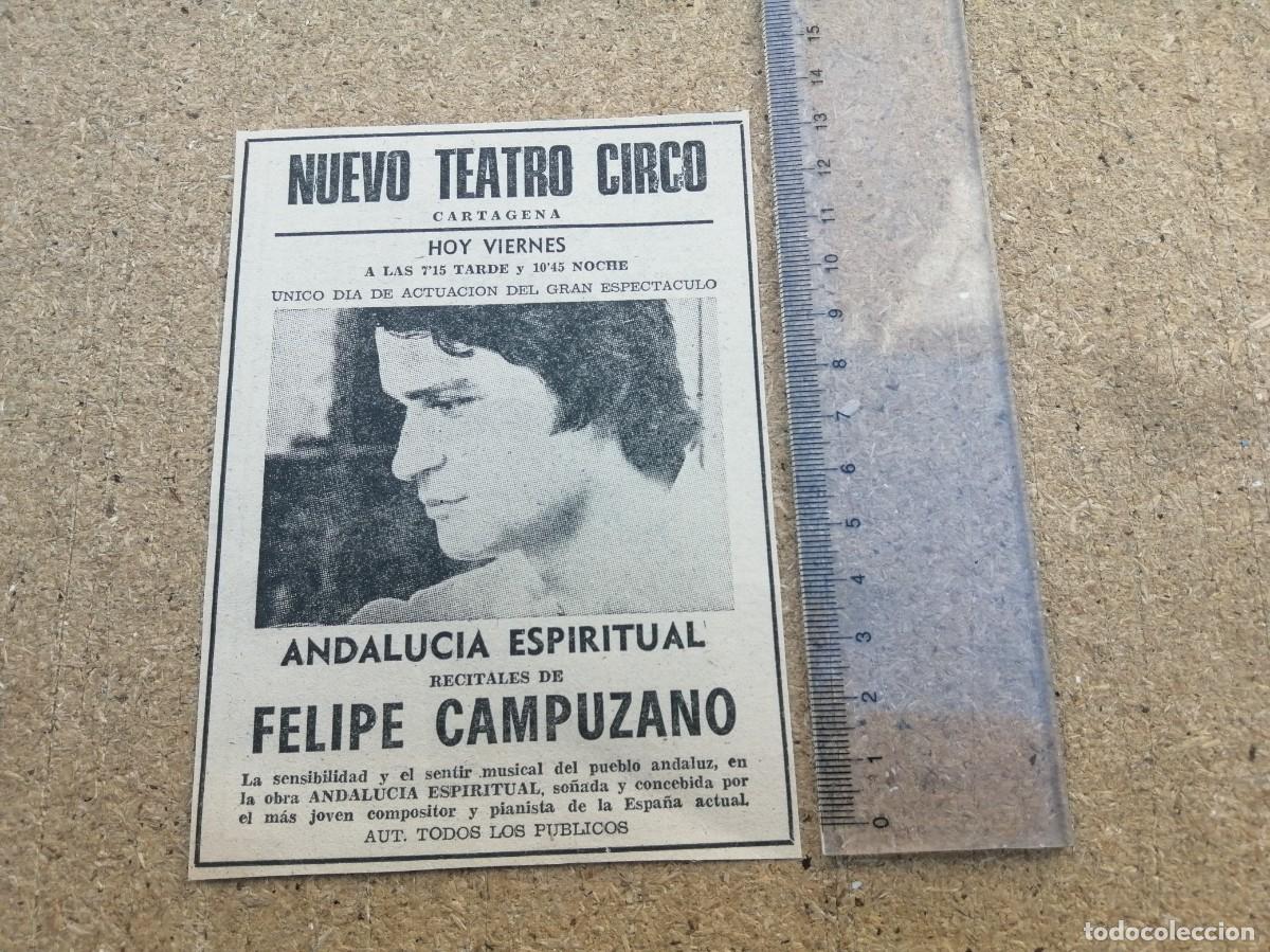 Otros art&iacute;culos de coleccionismo en papel: ANUNCIO. RECITAL DE FELIPE CAMPUZANO, ANDALUCIA ESPIRITUAL (CARTAGENA)