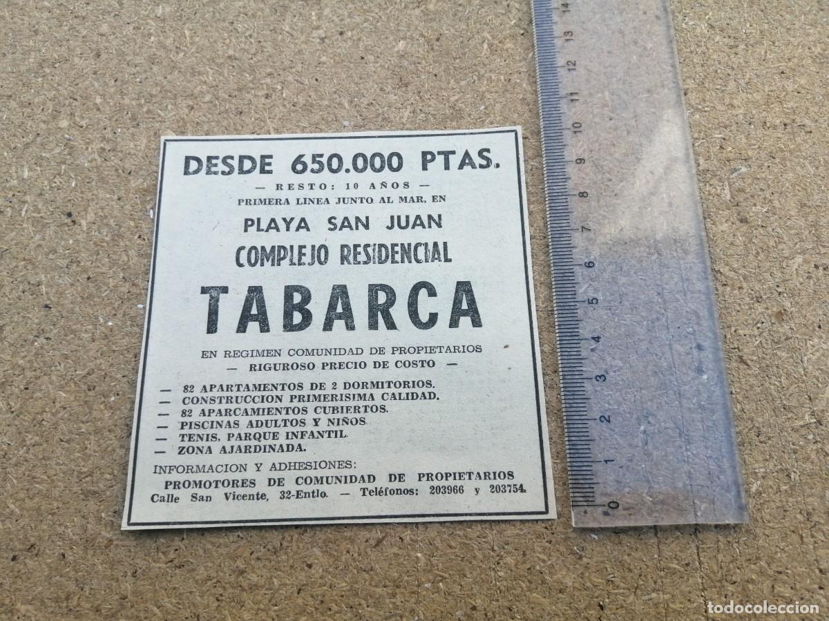 Otros art&iacute;culos de coleccionismo en papel: ANUNCIO. APARTAMENTOS EN PLAYA SAN JUAN, COMPLEJO RESIDENCIAL TABARCA