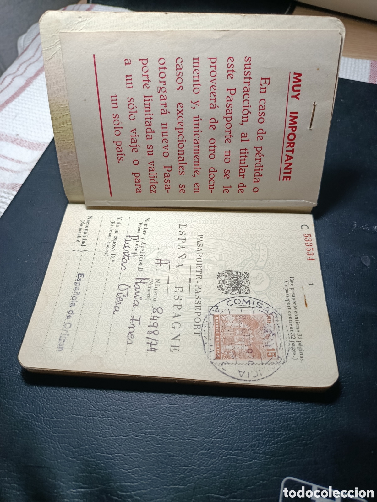Otros art&iacute;culos de coleccionismo en papel: Pasaporte Espa&ntilde;a 1974 - Foto 2