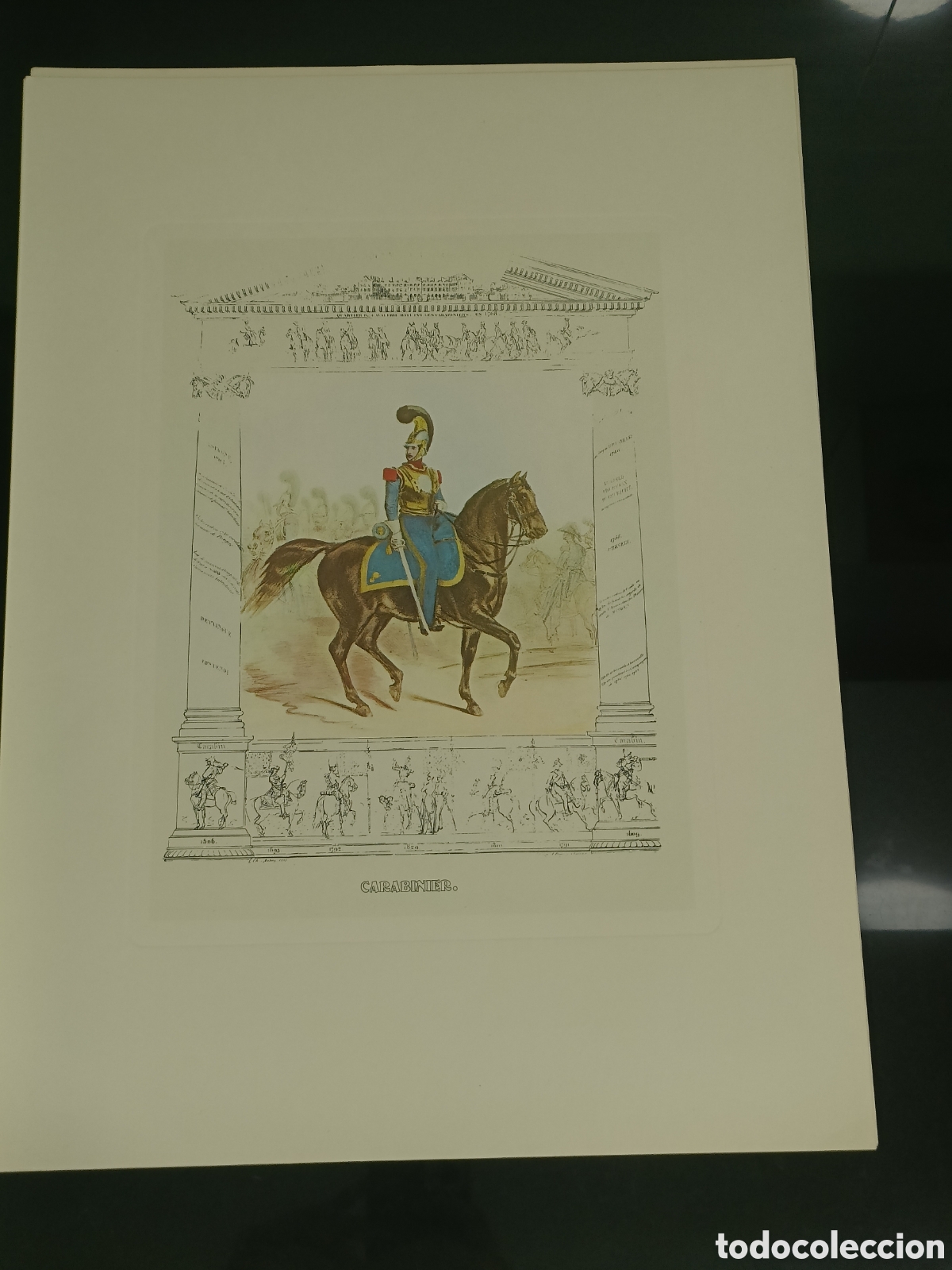 Otros art&iacute;culos de coleccionismo en papel: Vintage Litograf&iacute;a grabado militar Carbinier
