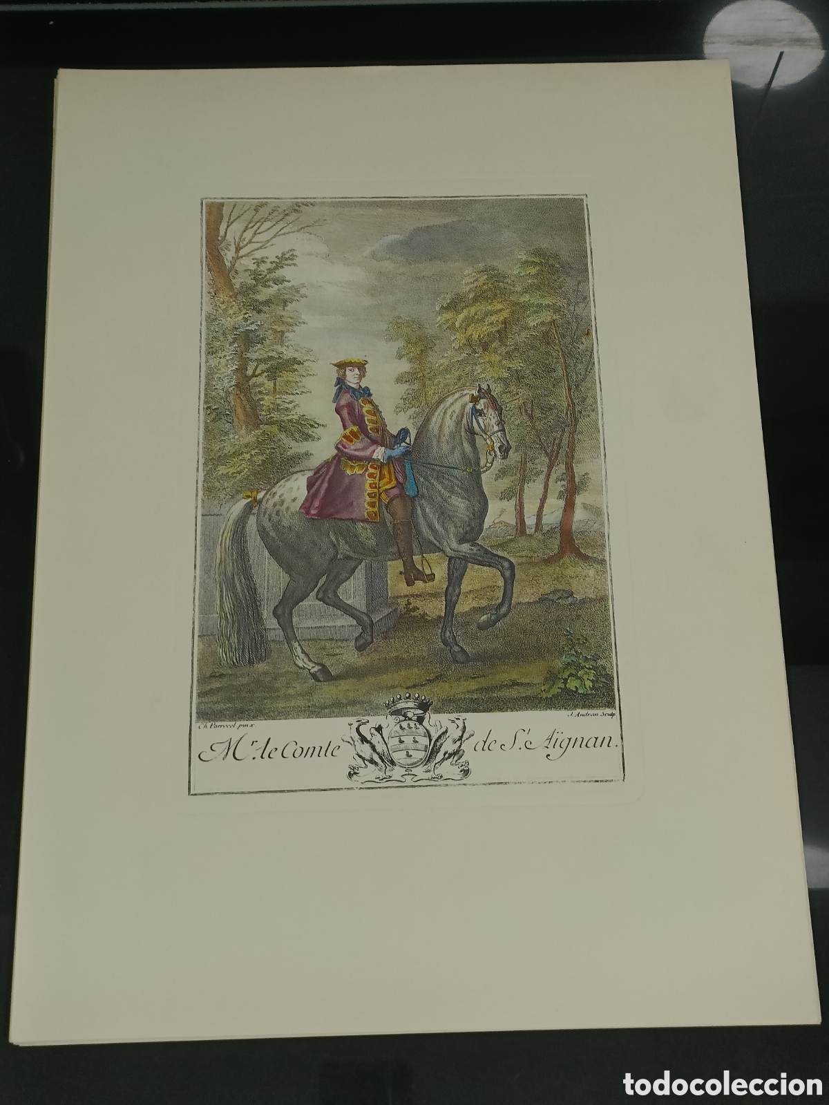 Otros art&iacute;culos de coleccionismo en papel: Litograf&iacute;a grabado ecuestre antiguo del siglo XVIII &rdquo;M. le Comte de St. Aignan&rdquo;