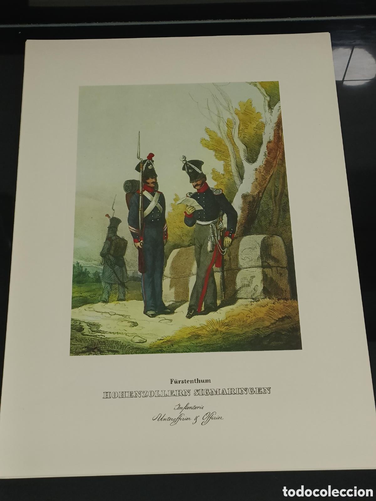 Otros art&iacute;culos de coleccionismo en papel: Litograf&iacute;a F&uuml;rstenthum HOHENZOLLERN SIGMARINGEN - Infanterie - Unterofficier & Offizier