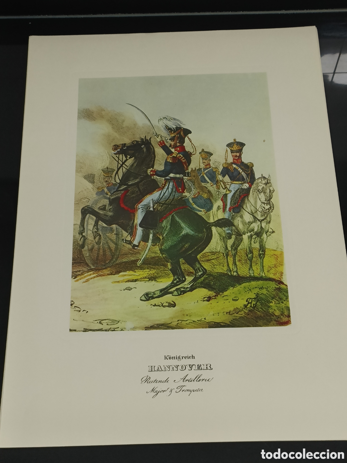 Otros art&iacute;culos de coleccionismo en papel: Vintage Litograf&iacute;a K&ouml;nigreich Hannover &ndash; Reitende Artillerie, Major & Trompeter