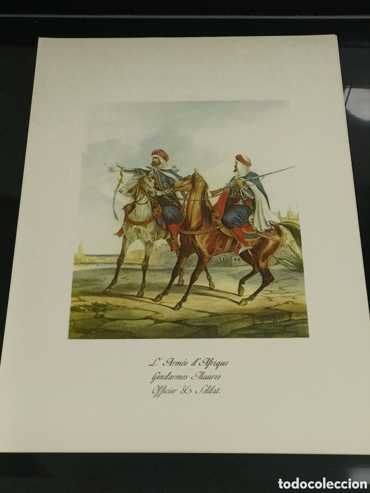 Otros art&iacute;culos de coleccionismo en papel: Vintage litograf&iacute;a L'Arm&eacute;e d'Afrique - Gendarmes Maures - Officier & Soldat