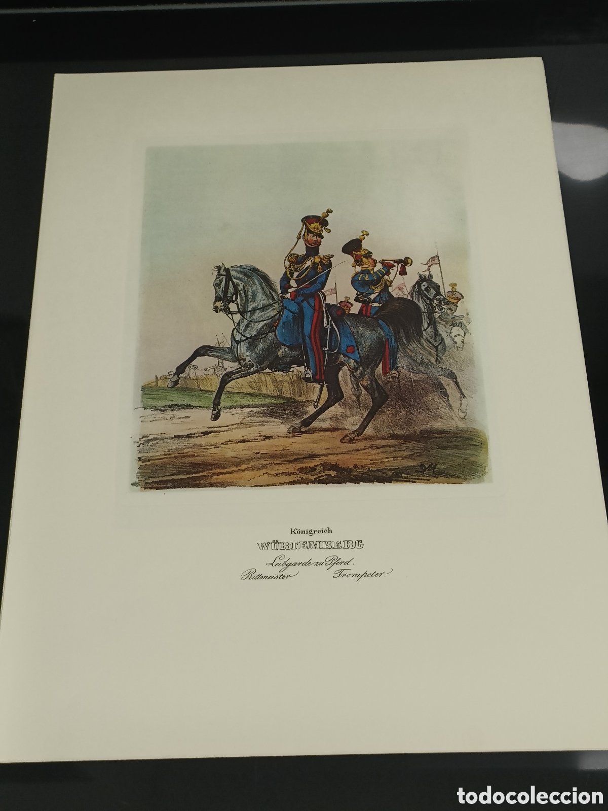 Otros art&iacute;culos de coleccionismo en papel: Vintage litograf&iacute;a K&ouml;nigreich W&uuml;rtemberg / Leibgarde zu Pferd / Rittmeister / Trompeter
