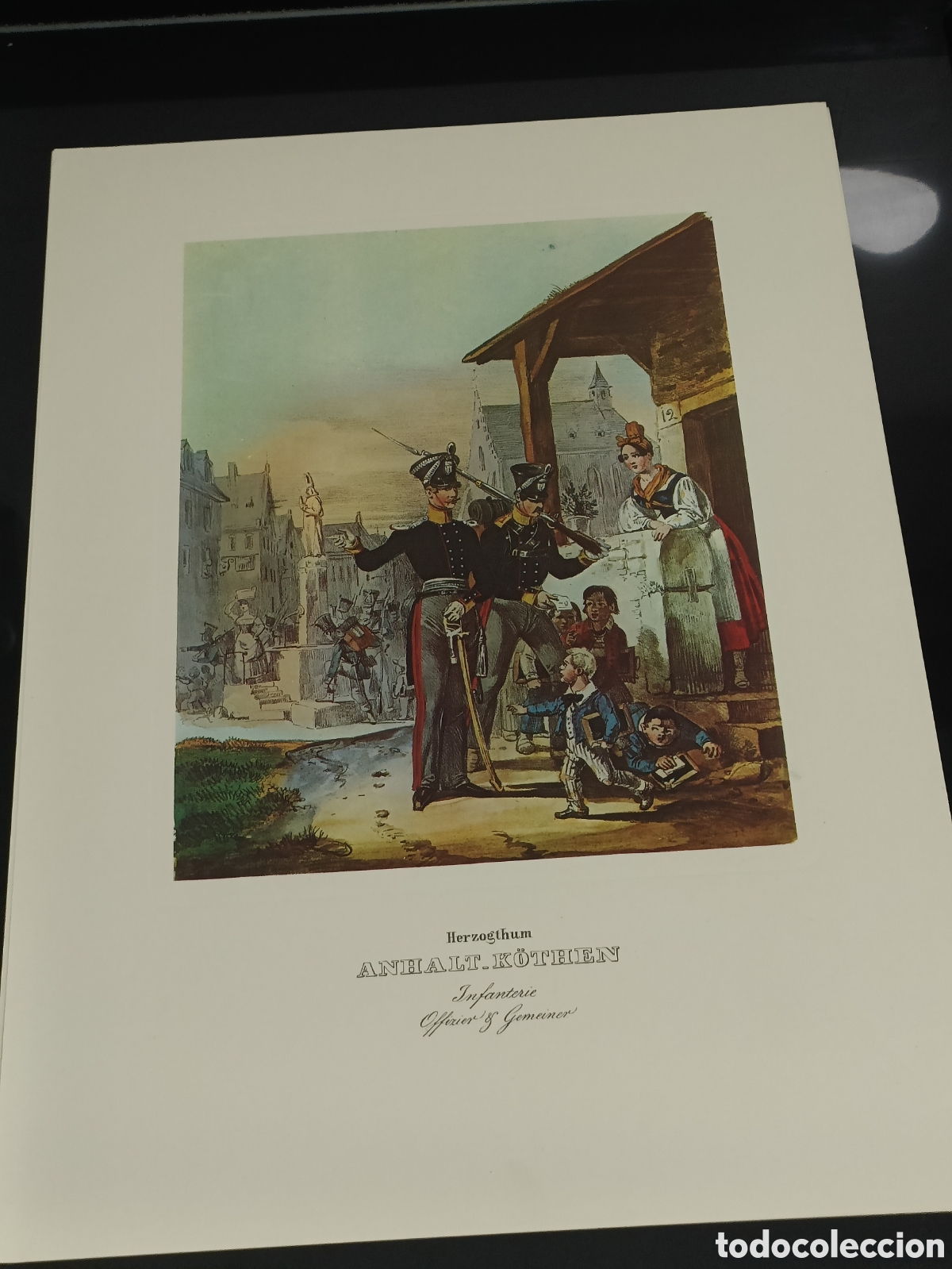 Otros art&iacute;culos de coleccionismo en papel: Vintage litograf&iacute;a Herzogthum Anhalt-K&ouml;then. Infanterie, Offizier & Gemeiner