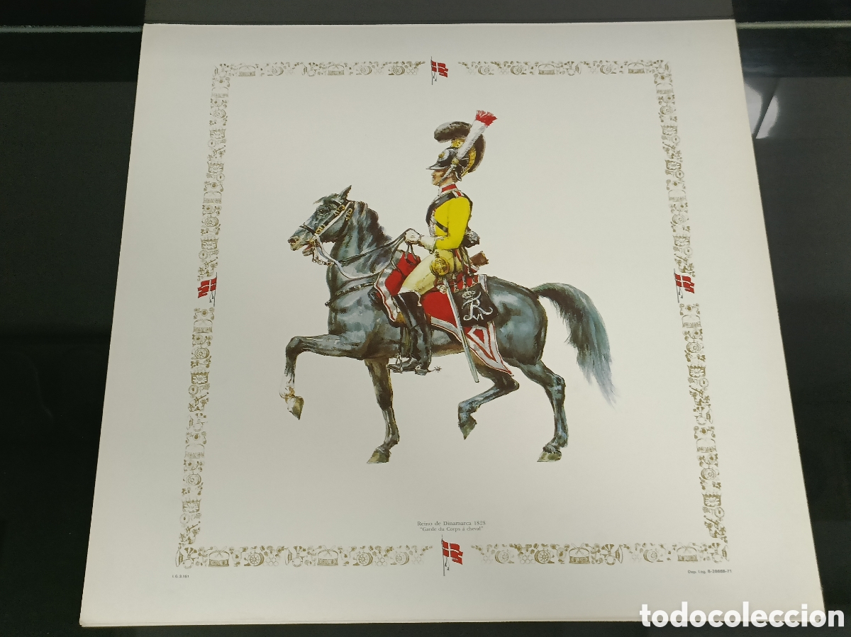 Otros art&iacute;culos de coleccionismo en papel: Vintage litograf&iacute;a guardia a caballo del Reino de Dinamarca en 1828, Garde du Corps &agrave; cheval