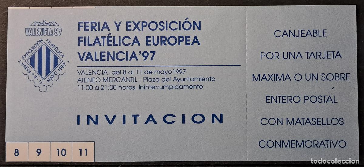 Otros art&iacute;culos de coleccionismo en papel: Invitaci&oacute;n para la Feria y Exposici&oacute;n Filat&eacute;lica Europea Valencia'97
