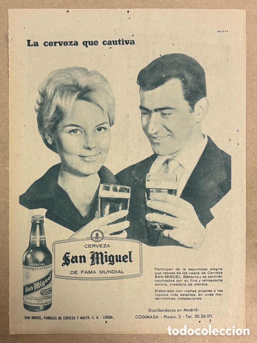 Otros art&iacute;culos de coleccionismo en papel: CERVEZA SAN MIGUEL. ANUNCIO PUBLICITARIO PERI&Oacute;DICO ABC A&Ntilde;OS 60