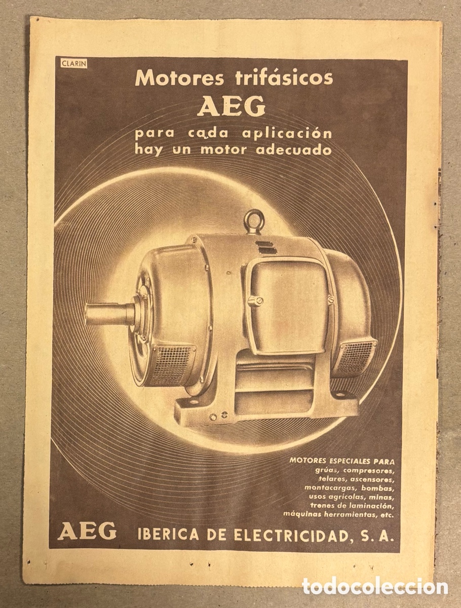 Otros art&iacute;culos de coleccionismo en papel: MOTORES TRIF&Aacute;SICOS AEG. ANUNCIO PUBLICITARIO PERI&Oacute;DICO ABC A&Ntilde;OS 60.