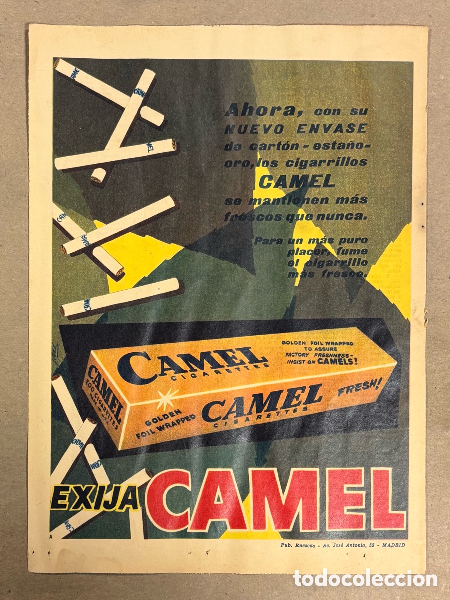 Otros art&iacute;culos de coleccionismo en papel: CIGARRILLOS CAMEL. ANUNCIO PUBLICITARIO PERI&Oacute;DICO ABC A&Ntilde;OS 60.