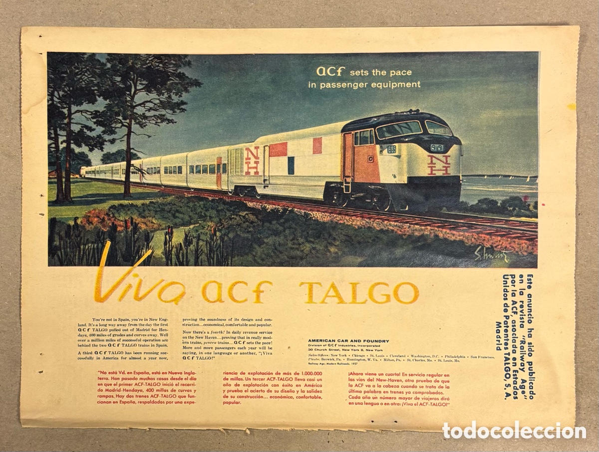 Otros art&iacute;culos de coleccionismo en papel: TALGO. ANUNCIO PUBLICITARIO PERI&Oacute;DICO ABC A&Ntilde;OS 60.