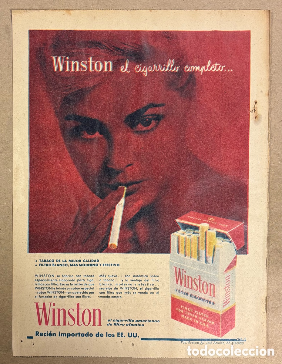 Otros art&iacute;culos de coleccionismo en papel: CIGARRILLOS WINSTON ANUNCIO PUBLICITARIO PERI&Oacute;DICO ABC A&Ntilde;OS 60.