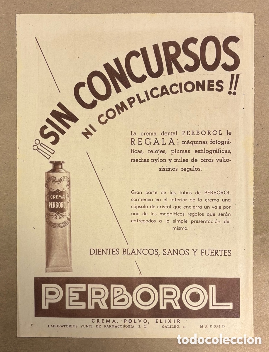 Otros art&iacute;culos de coleccionismo en papel: PASTA DE DIENTES PERBOROL. ANUNCIO PUBLICITARIO PERI&Oacute;DICO ABC A&Ntilde;OS 60.