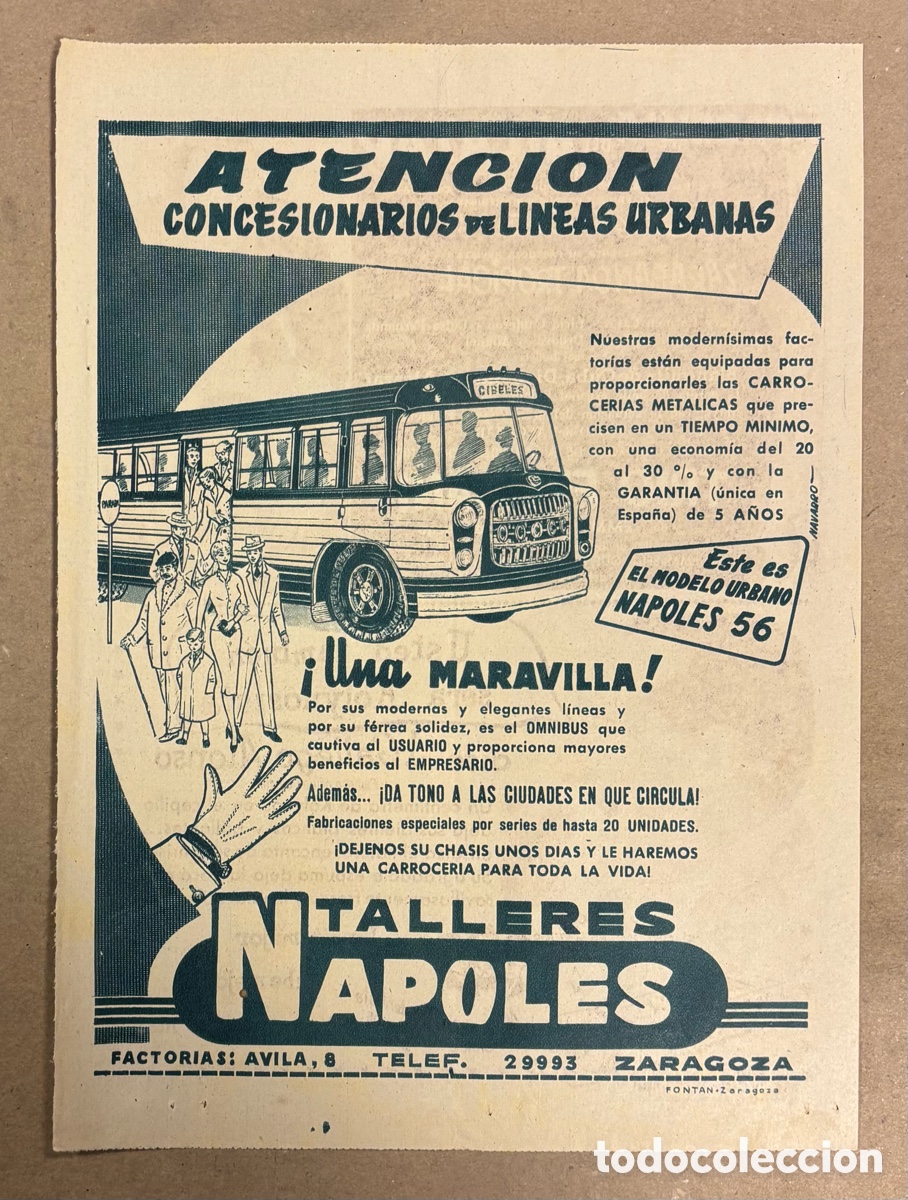 Otros art&iacute;culos de coleccionismo en papel: TALLERES N&Aacute;POLES (ZARAGOZA). ANUNCIO PUBLICITARIO PERI&Oacute;DICO ABC A&Ntilde;OS 60