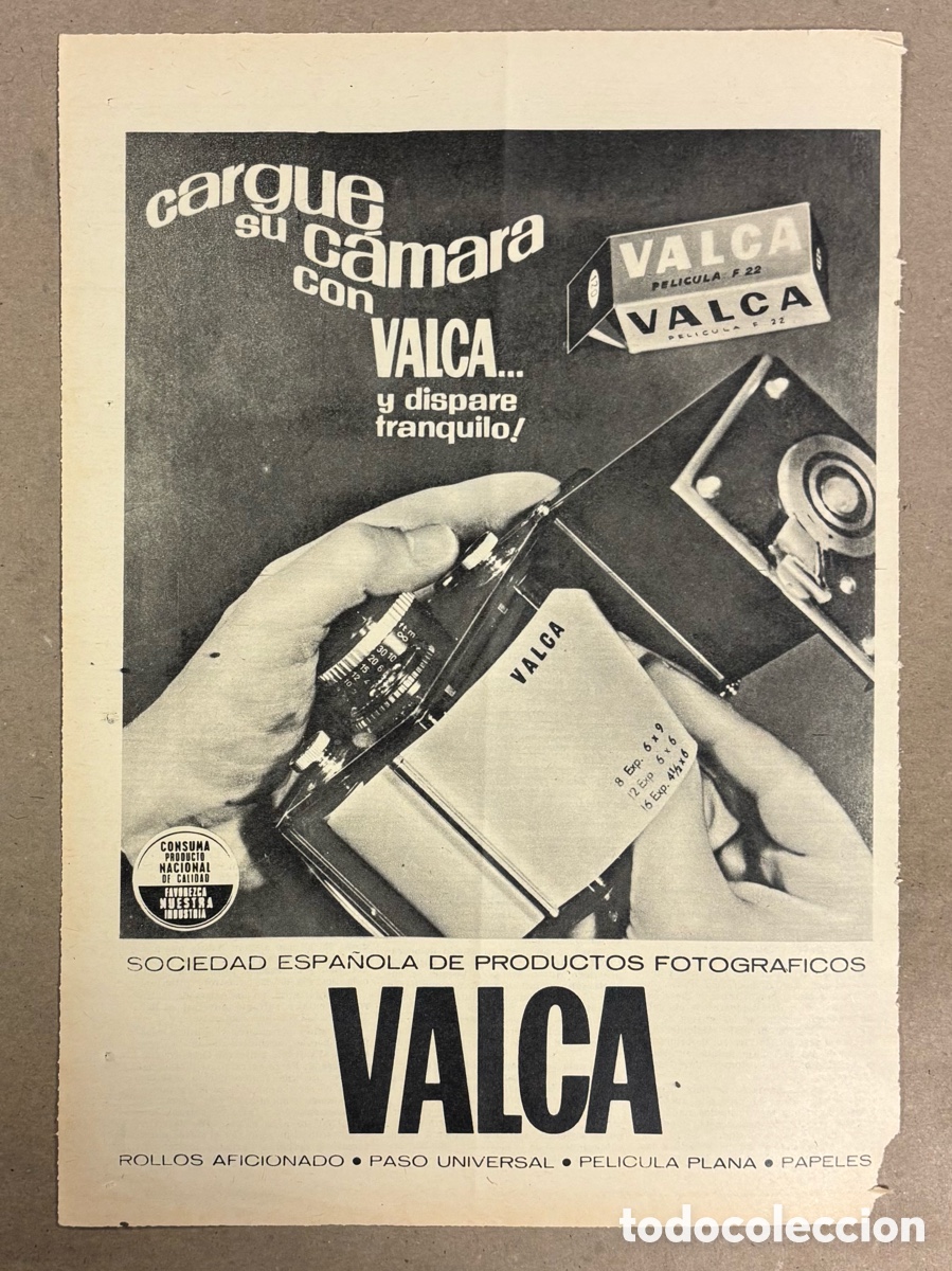 Otros art&iacute;culos de coleccionismo en papel: PRODUCTOS FOTOGR&Aacute;FICOS VALCA. ANUNCIO PUBLICITARIO PERI&Oacute;DICO ABC A&Ntilde;OS 60.