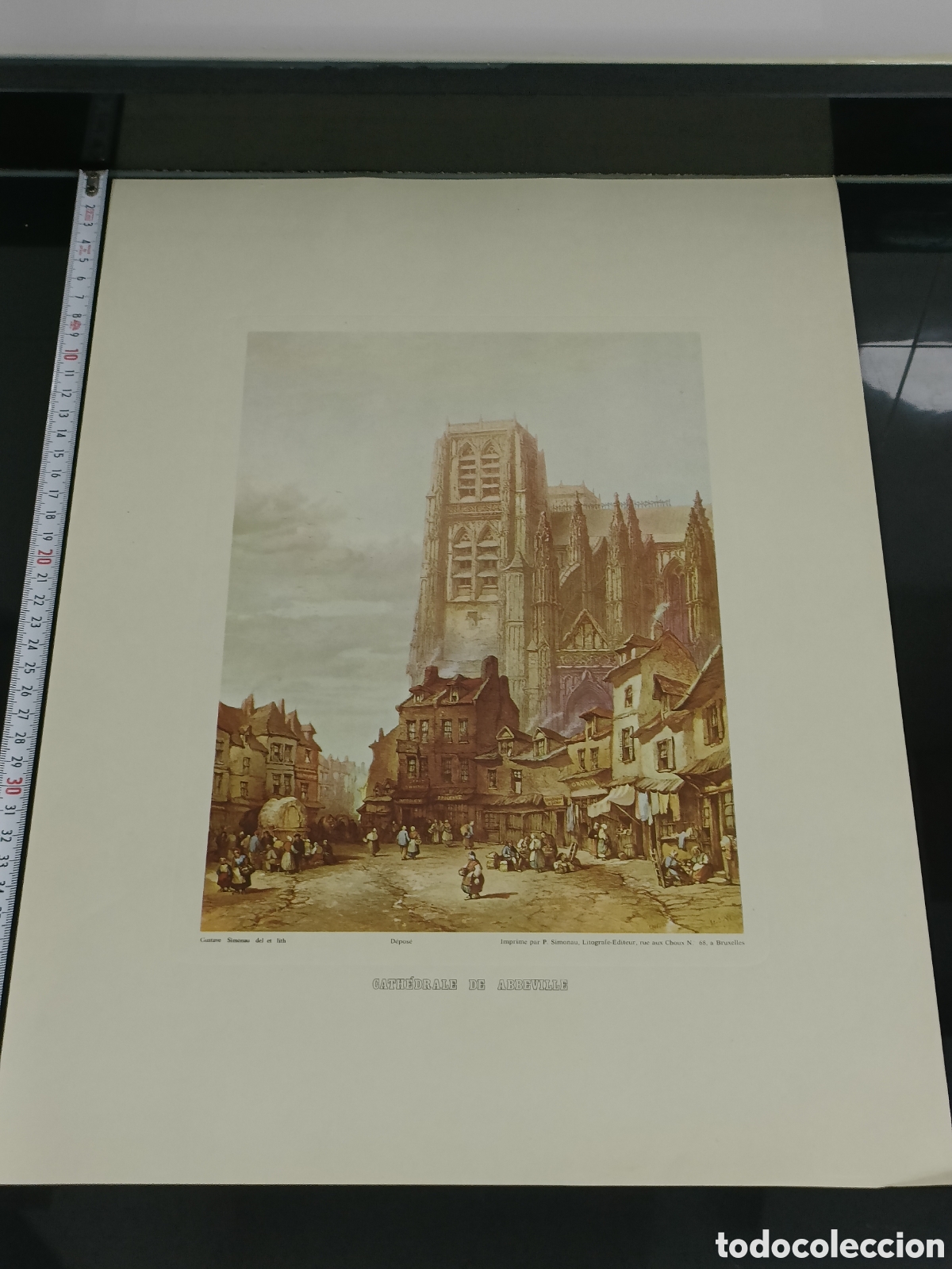Otros art&iacute;culos de coleccionismo en papel: Vintage litograf&iacute;a &rdquo;Cath&eacute;drale de Abbeville&rdquo; (Catedral de Abbeville, Francia).