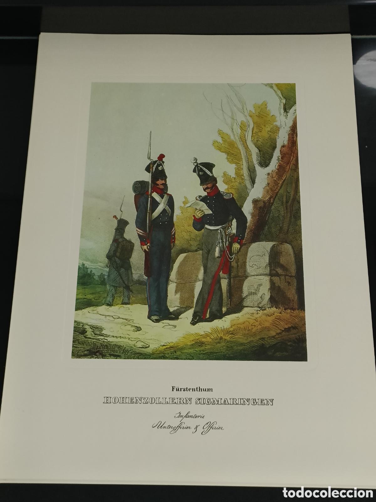 Otros art&iacute;culos de coleccionismo en papel: Vintage litograf&iacute;a F&uuml;rstenthum Hohenzollern Sigmaringen &ndash; Infanterie &ndash; Unterofficier & Offizier