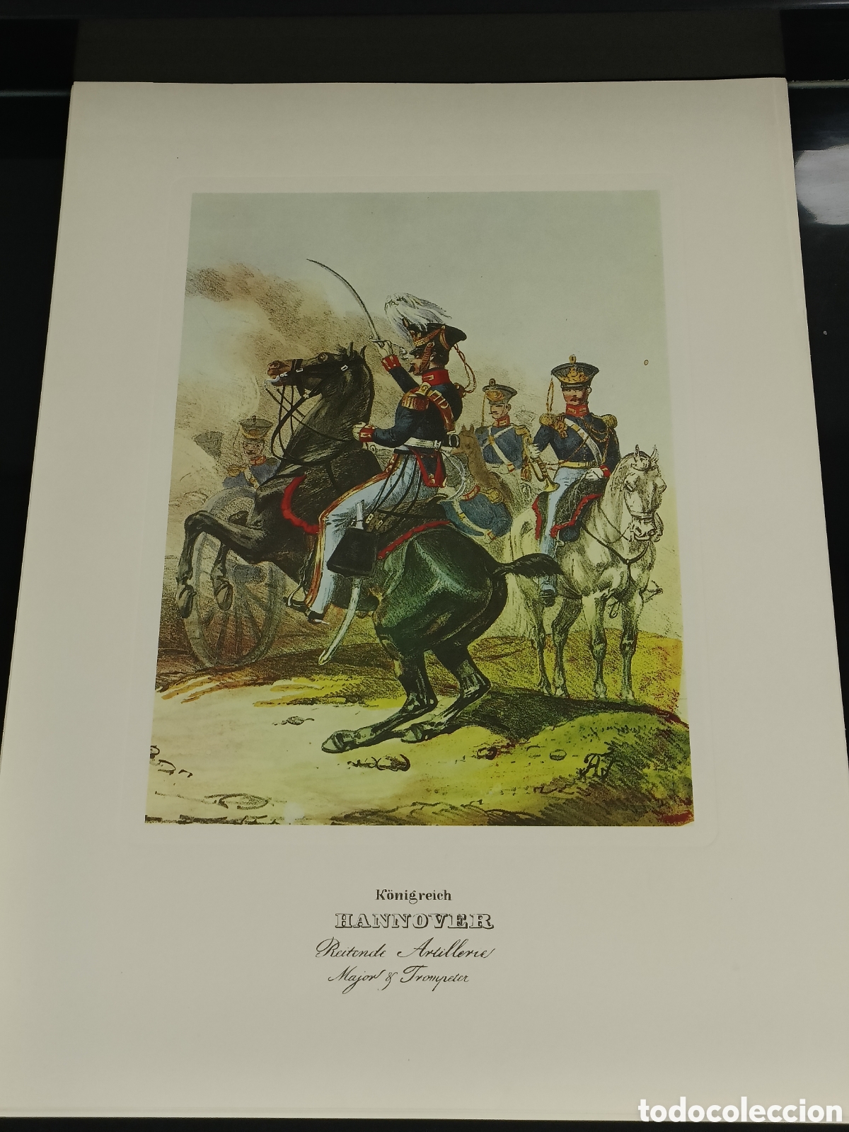 Otros art&iacute;culos de coleccionismo en papel: Vintage litograf&iacute;a K&ouml;nigreich Hannover. Reitende Artillerie. Major & Trompeter