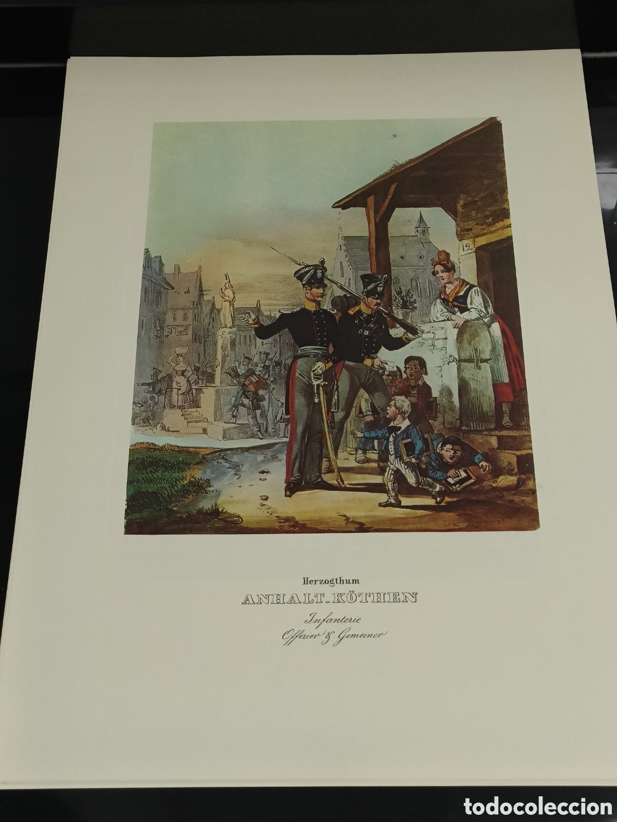 Otros art&iacute;culos de coleccionismo en papel: Vintage litograf&iacute;a Herzogthum Anhalt-K&ouml;then / Infanterie, Offizier & Gemeiner